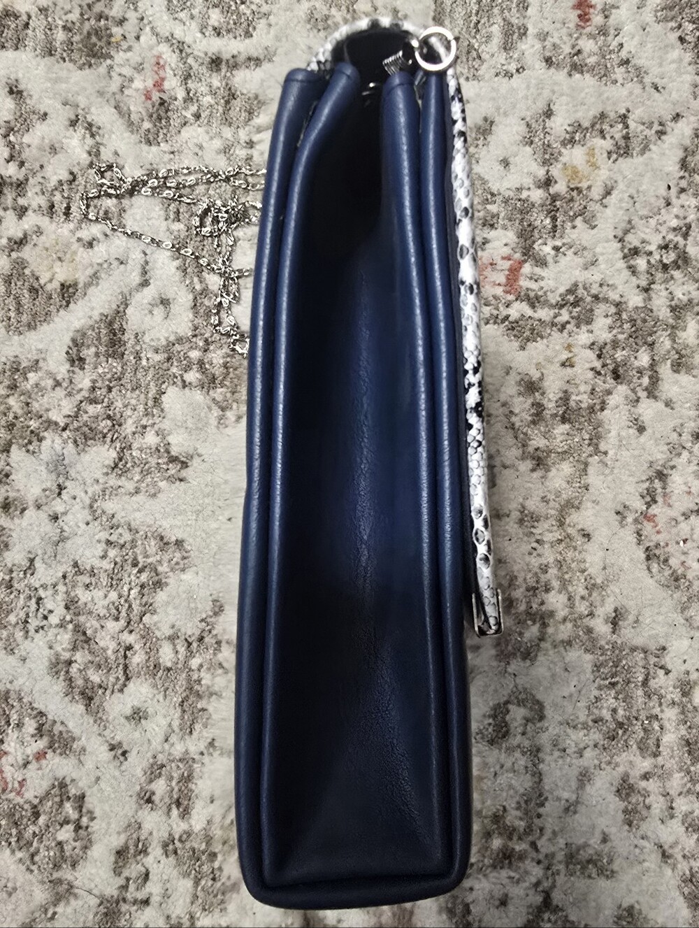 Unbranded Navy Blue, Gray Clutch Wristlet with Silver Chain Strap - Picture 9 of 17